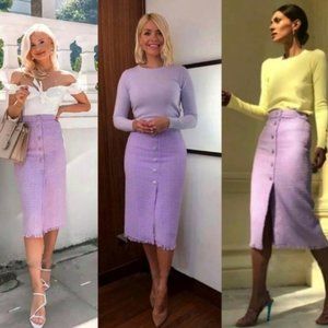 Zara Lilac Tweed Skirt with Rhinestone Buttons